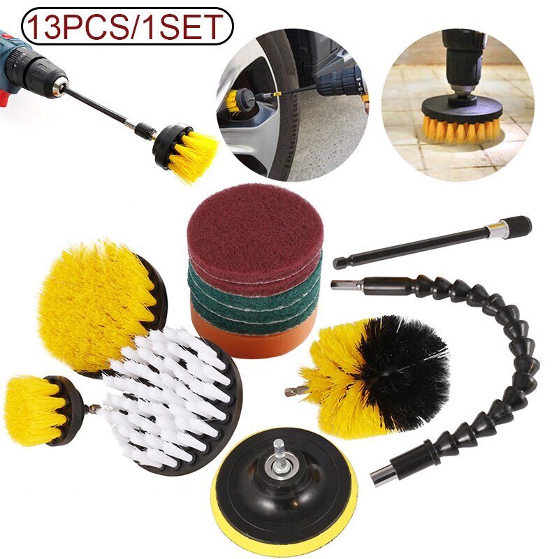 10/13Pcs Elektrische Boor Borstel Scrub Pads Kit Boor Borstel Bijlagen Set Tegel Scrubber Schuursponsjes Huishoudelijke Schoonmaakmiddelen tool: 13pcs