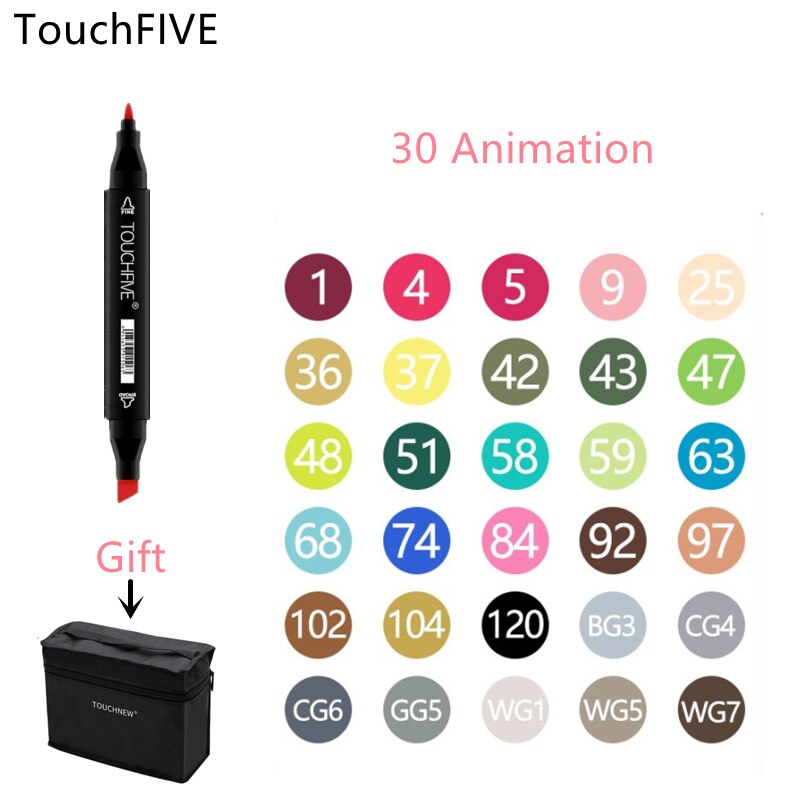 TouchFIVE-rotuladores de fieltro con Alcohol, bolígrafos de doble punta permanente para artista, suministros escolares de arte, marcadores para bocetos de Manga, 30/40/60/80: 30 Color Animation