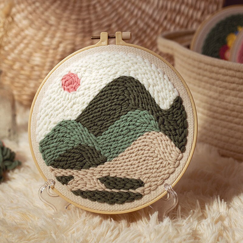 Punch Embroidery Kit Easy Punch Needle Embroidery Kit with Hoop for Beginner Handmade Sewing Kits Craft