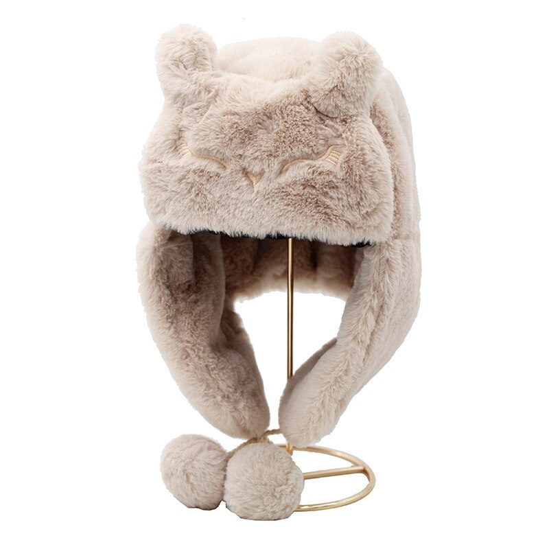 Women Warm Earmuffs Thicken Ear-flapped Hat Faux Fur Bomber hat Winter Faux Fur ThundercapChristmas hat party hat halloween hat: Beige