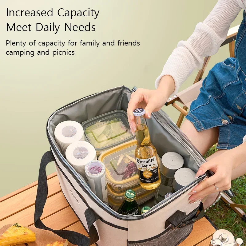 30 L Soft Cooler Bag With Hard Liner Large Insulated Picnic Lunch Bag Box Cooling Bag For Camping Bbq Family Outdoor Activities