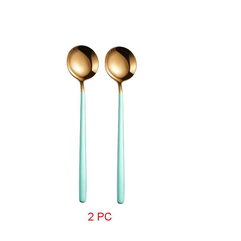 Cucharas doradas de acero inoxidable 304, Juego de 2 piezas de cubiertos dorados, cuchara de postre dorada única, cubertería Ettuce: Green gold spoon