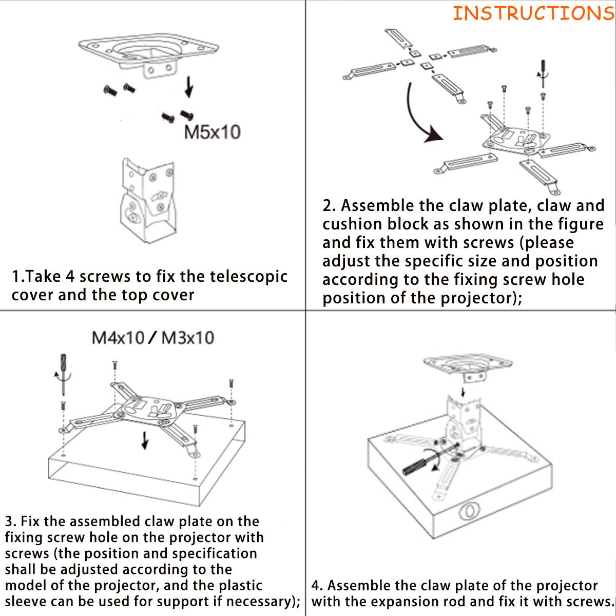Universal Adjustable Extendable Projector Bracket Ceiling Mount Wall Bracket Loading 13.5KG Roof Projector Holder For Proyector