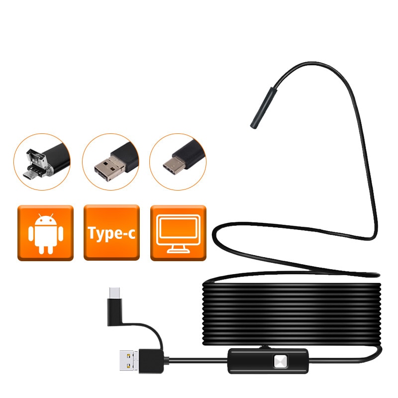 HuaWei Xiaomi Samsung 1080P USB Android endoscopio 1 M-5 M cable impermeable Led luz endoscopio Cámara Coche cámara de inspección