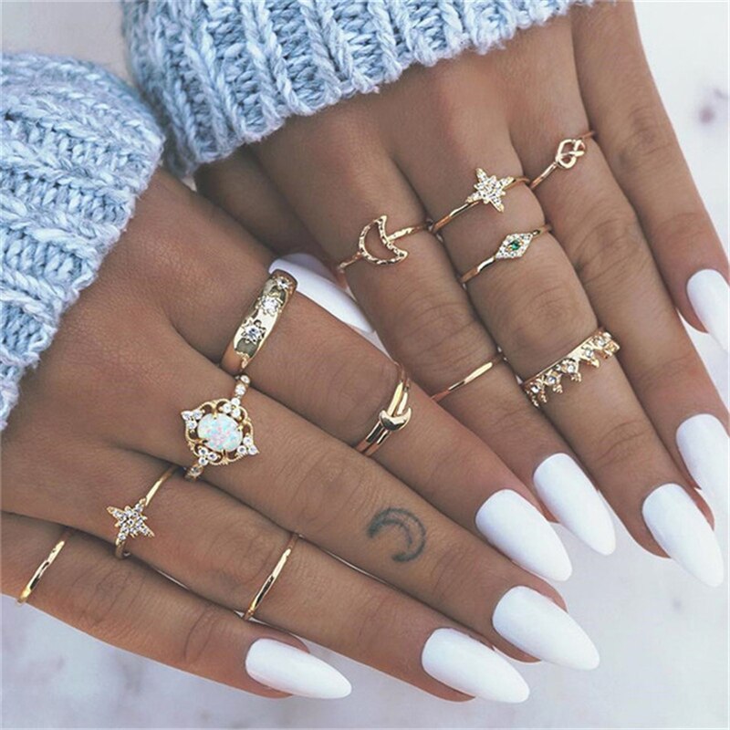 Ay Bohemian Gouden Ringen Voor Vrouwen Vintage Moon Star Knuckle Finger Rings Set Vrouwelijke Sieraden Statement