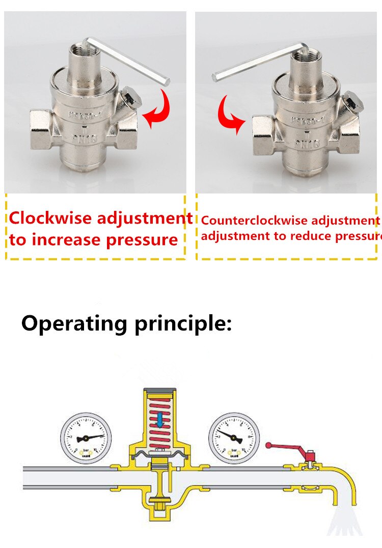 1pc Household Tap Water Pressure Reducing Valve Electronickelling 1/2" 3/4" 1" 1.2" Female Adjustable Heater Pressure Regulating