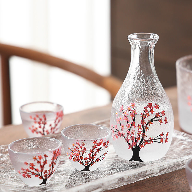 Japanese Sakura Sake Bottle Small Wine Glass Liquor Glass Wine Set Shochu Wine Cup Household Sake Warm Sake Bottle