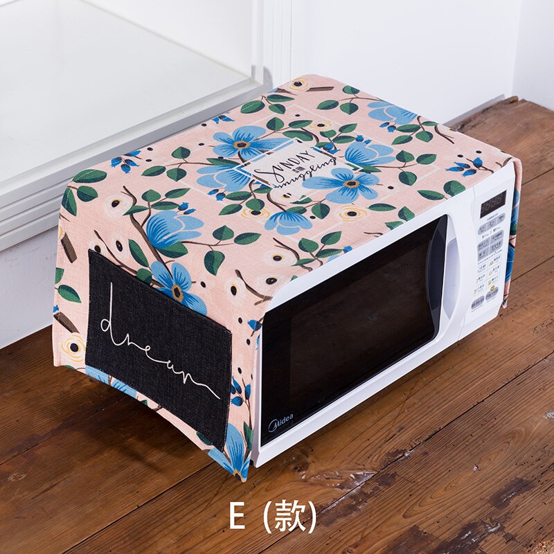 Four à micro-ondes à fleurs individuelles | De style nordique, couvre la poussière du four, bouclier en tissu de style artistique Rural avec sac de contenu de magasin: E