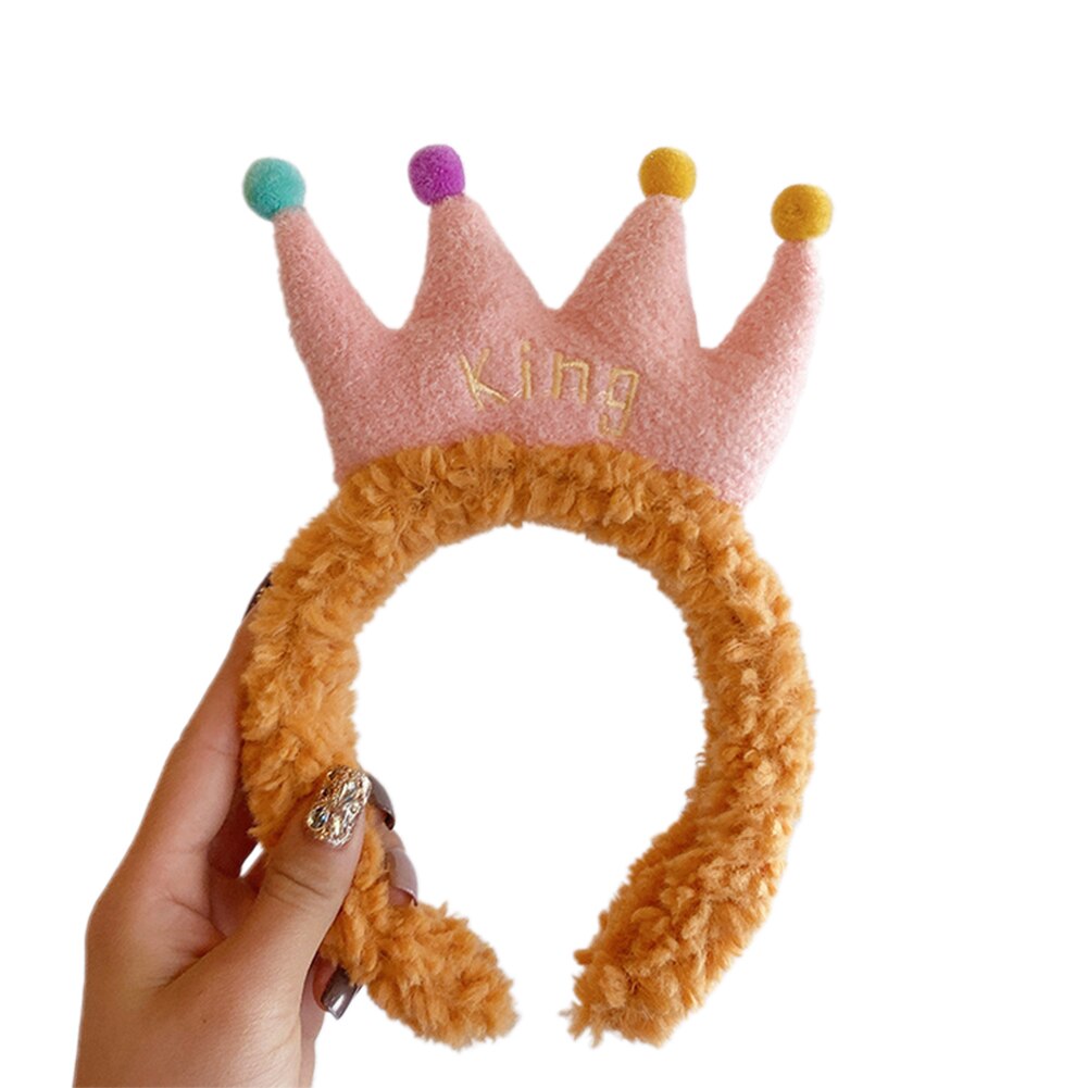 Diadema para de cumpleaños, diadema de felpa para lavado de cara y cabeza, de corona adorable, banda para el pelo adecuada para maquillaje: Amarillo