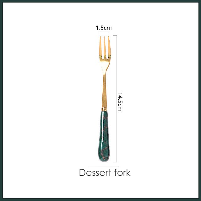 Zastawa stołowa do kuchni zestaw sztućców zestaw złotych sztućców zestaw sztućców ze stali nierdzewnej luksusowy nóż łyżka zestaw obiadowy Western Ceramics: green coffee spoon