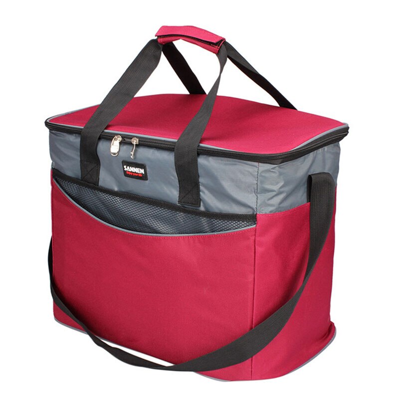 34L Extra Grote Verdikking Koeltas 600D Oxford Ijs Geïsoleerde Lunch Tas Koude Opslag Zakken Verse Voedsel Picknick Container: Rood