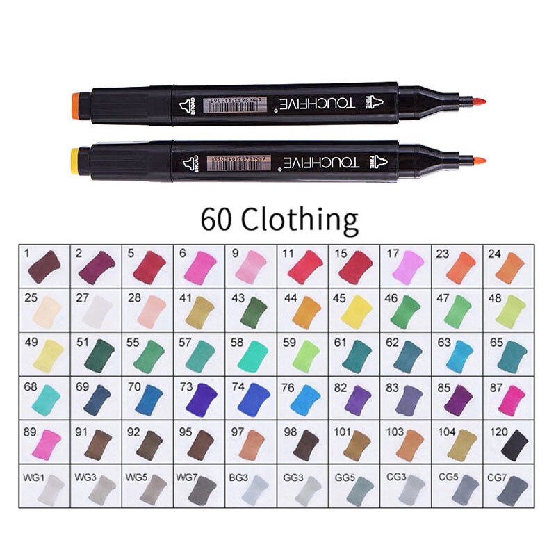 TOUCHFIVE 60 Colors Pen Marker Set Dual Head Sketch Markers Cheap Alcohol Marker Pen For Draw Manga Animation Art Supplie: 60-clothing-black