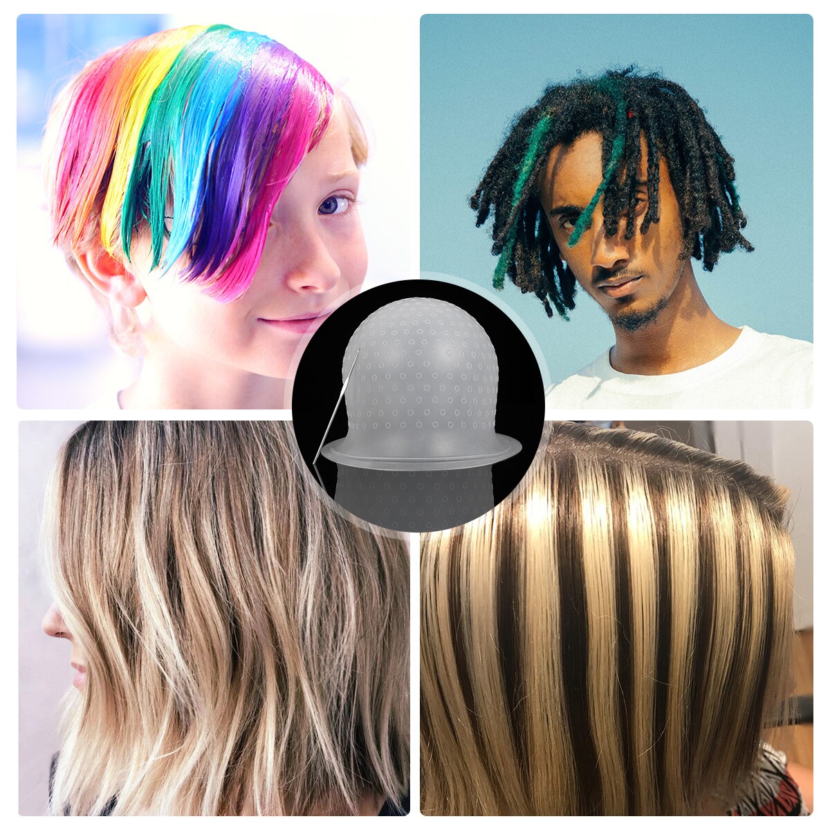 Frcolor elastisk silikone hvid farvehætte med hæklenål frisør salon farve fremhæve genanvendelig frosting pick farveværktøj sæt