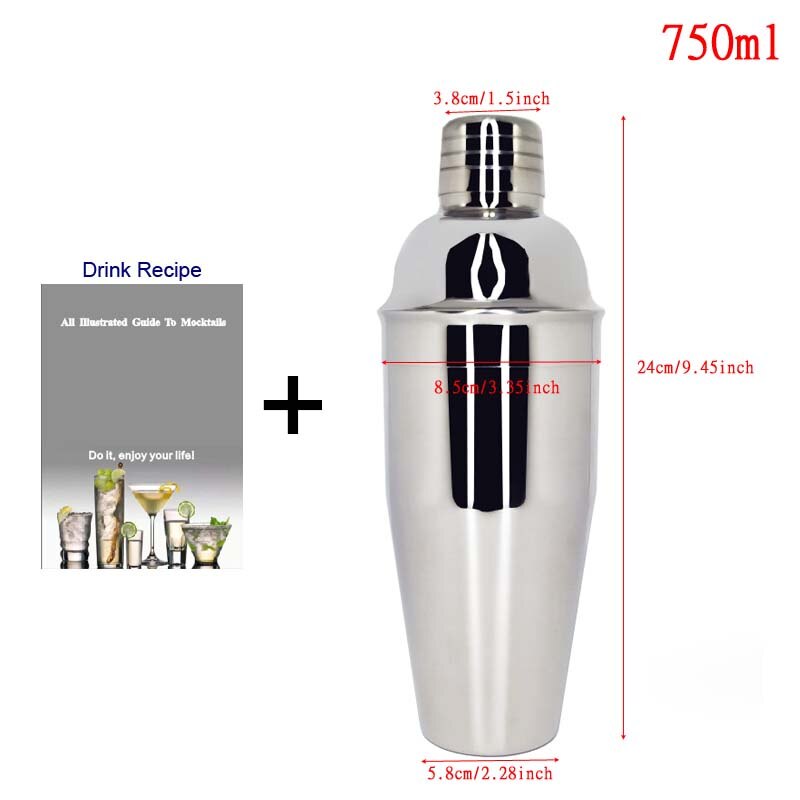 Bar Tool Set Kit Muddler Strainer 550/750ml Tong Spoon Jigger Stainless Steel Cocktail Shaker With Wine Rack Cocktail Recipe: 750ml Cup