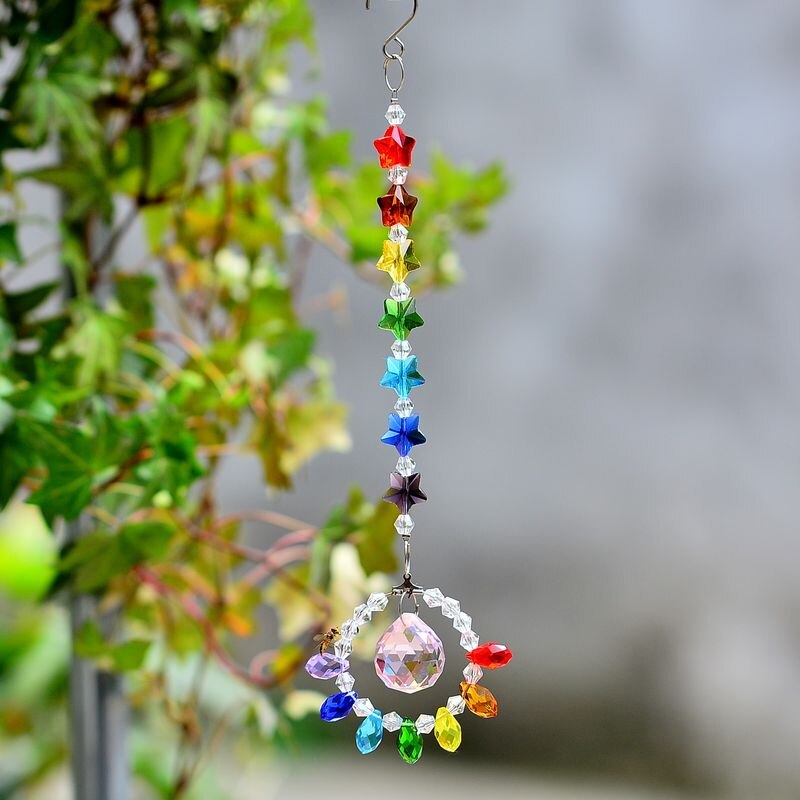 Kainai Chakra Rainbow Star Suncatcher Crystal Prisma Venster Opknoping Kristal Auto Charm Rainbow Decaration Warmhouse Tuin: pink