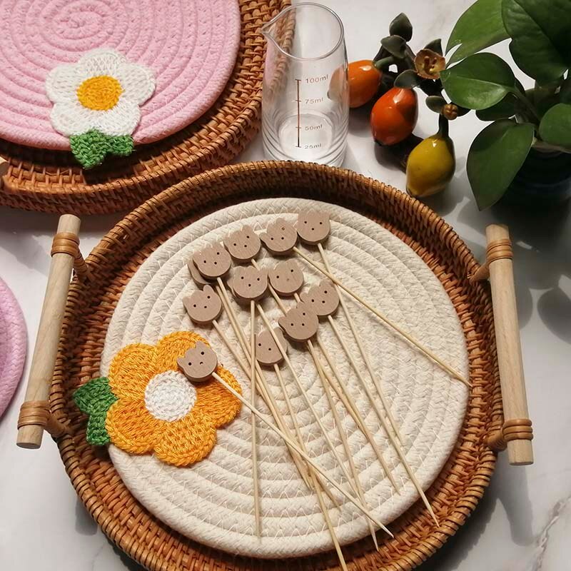 100PCS Bamboo Decorative Toothpicks 12cm Cocktail Picks Disposable Fruit Sticks Buffet Birthday Wedding Party Food Decoration