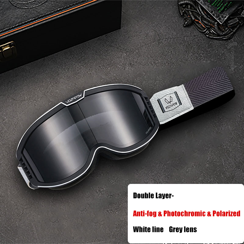 Vozapow Motorcycle Goggles Photochromic 3 IN 1 Retro Cycling Sunglasses Anti-Fog Windproof Polarized Motocross Riding Glasses: PURPLE
