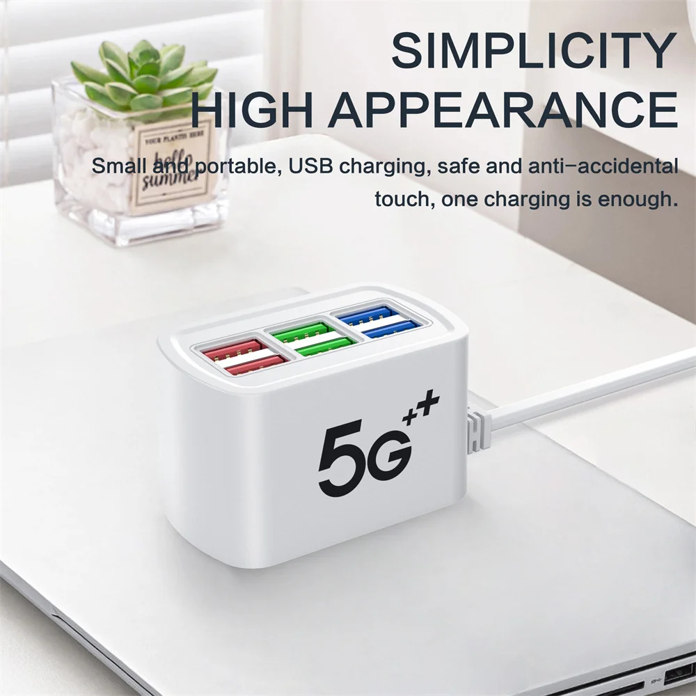 6 usb usb-strømskinne telefonlader universaladapter multiport ladehode stikkontakt eu us-plugg vegglader stikkontakt hub splitter