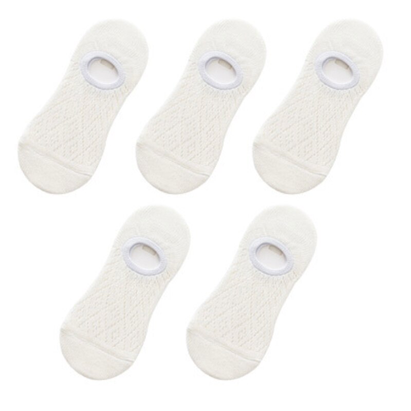 5 Pairs Women Silicone Non-slip Invisible Socks Summer Solid Color Mesh Ankle Boat Socks Female Cotton Slipper No show Socks: white