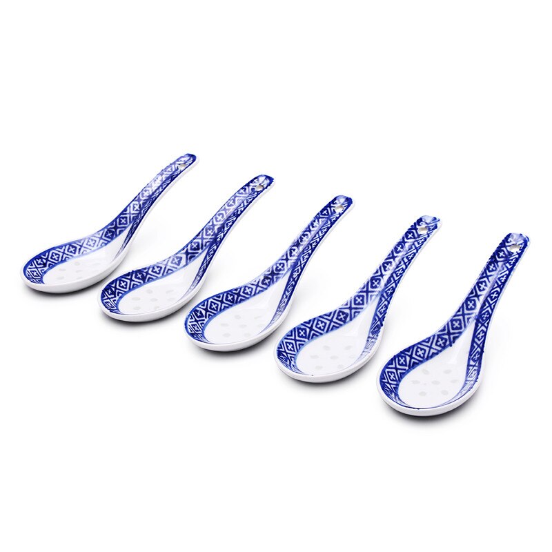 5Pcs China Chinese Stijl Keramische Lepel Kinderen Rijst Lepel Keuken Servies Roer Lepel Soep Lepels Blauw Diner Voor kids