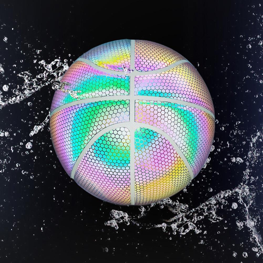 Luminous Basketball Ball Holographic Reflective Lighted Sports Wear-Resistant Glowing Basketball Flash Ball Colorful/white M6B9