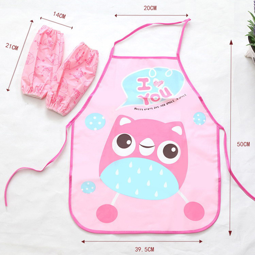 Delantal con mangas de dibujos animados para niños, conjunto de bolsillo con gorro de Chef, arte artesanal, traje de cocina, bebida, comida, ropa para hornear