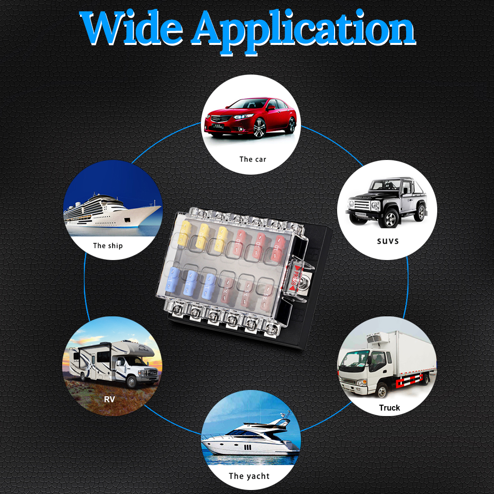 12 Way Circuit Blade Car Fuse Box Holder Terminals With Led Warning Light Auto Fuse Box Boat Car Marine Waterproof 12V 24V