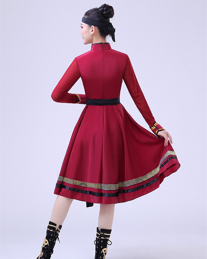 Vestido Rojo mongol para mujer, disfraz de baile folclórico, disfraz de actuación de Festival, disfraz de escenario, disfraz de Baile Folclórico