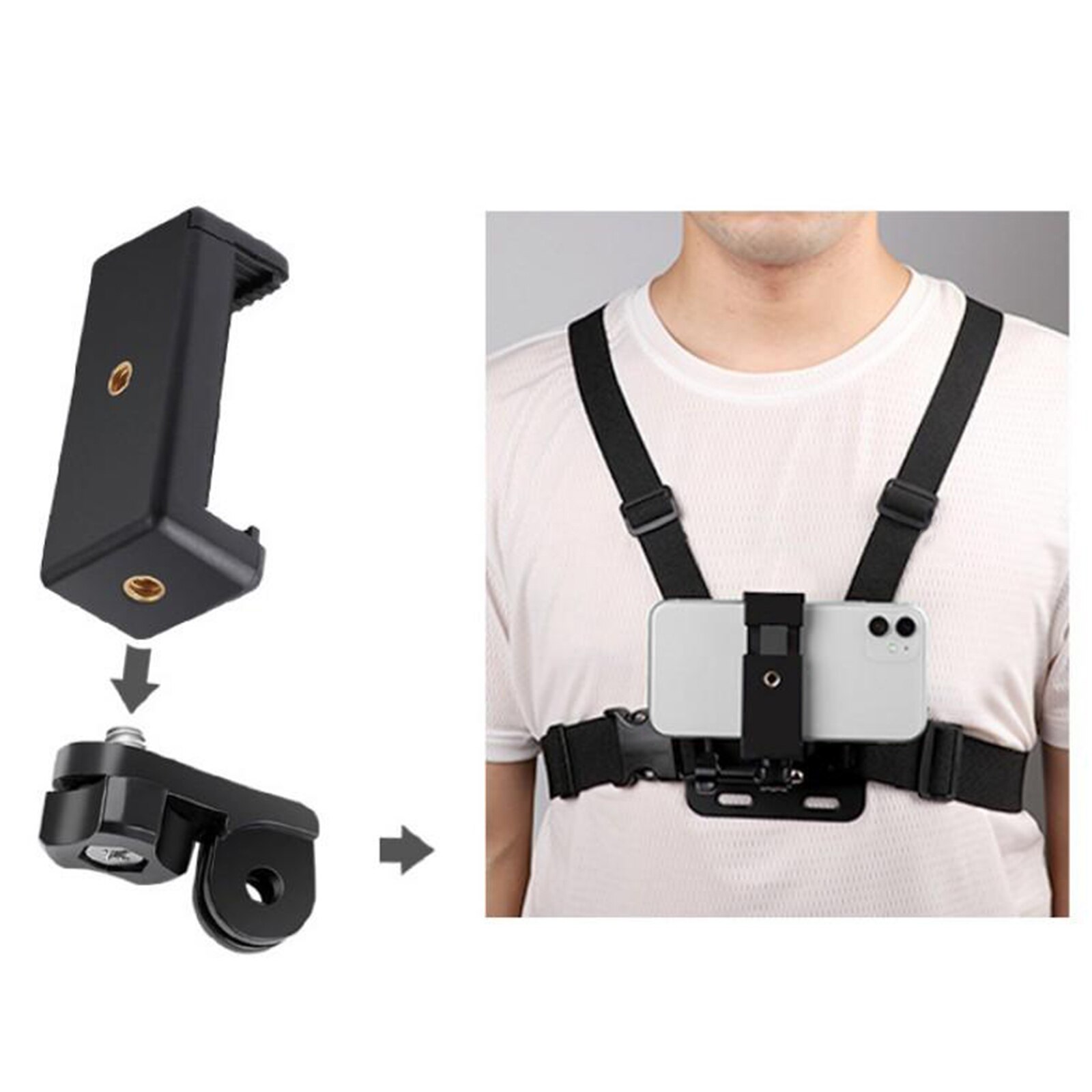 Adjustable Phone Clip Holder Mobile Phone Stand Outdoor Sport Chest Mount Harness Strap Holder for iPhone for Xiaomi for Huawei: 20.5x15cm-B