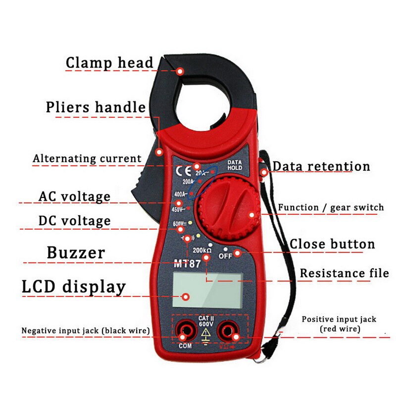 1 stk  mt87 klemmemeter lcd digital multimeter måling /dc tester motstand høykvantitet klemmemeter