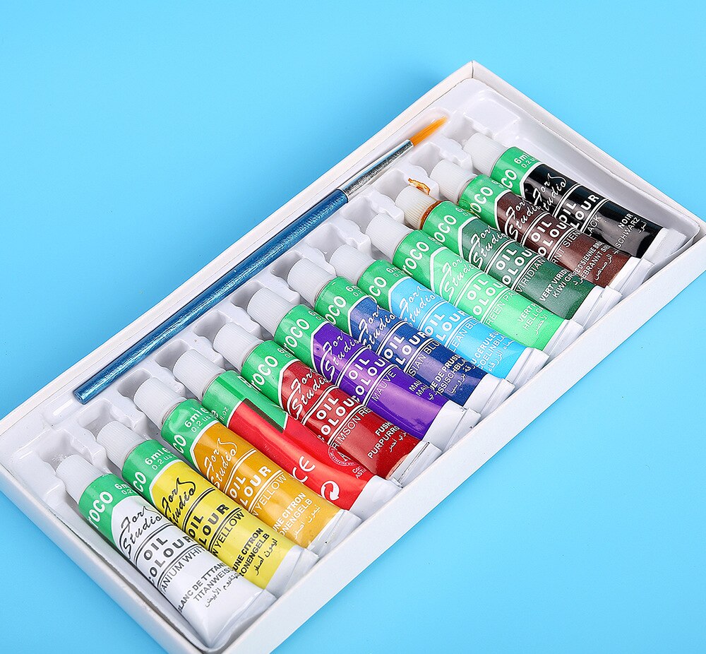 12 kleuren/set Professionele olieverf kleuren schilderij tekening pigmenten art supplies art set olieverf set with1 borstel