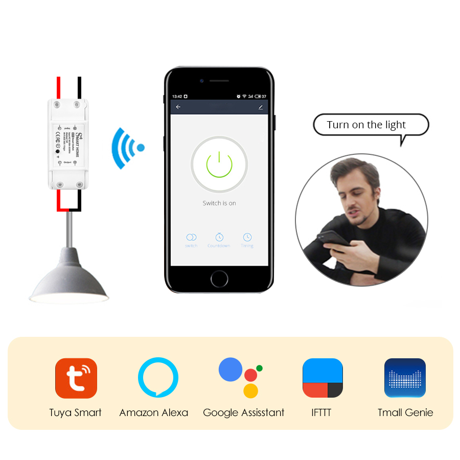 Tuya-interruptor WiFi inteligente, Mini interruptor inteligente de 10A, aplicación Smart Life, Control remoto inalámbrico por voz con Alexa y Google Home