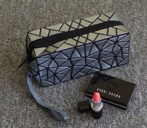 reflective geometric cosmetic bag for women: silver irregular