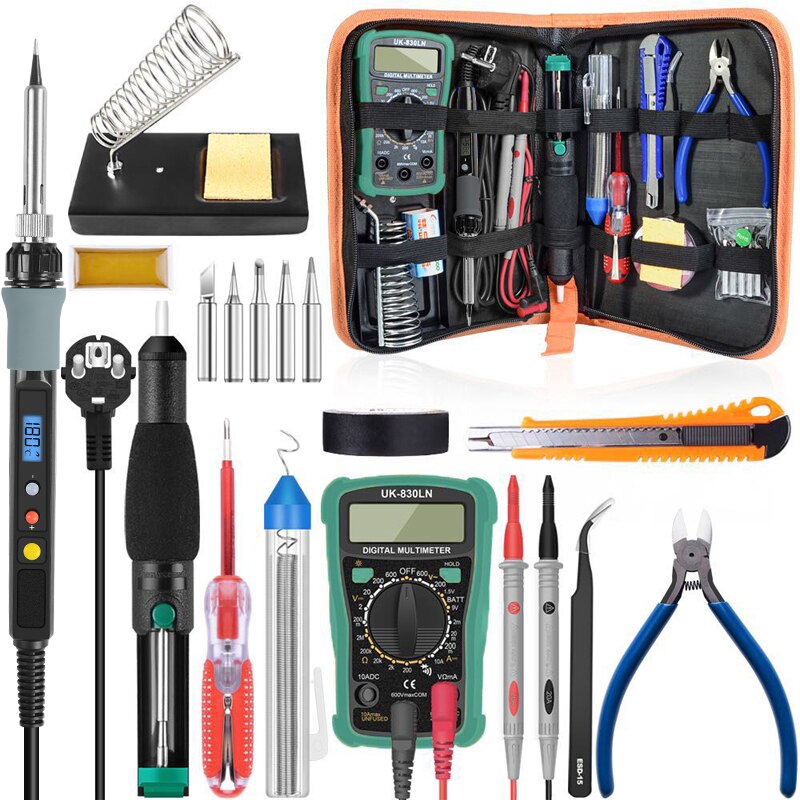Handskit 80W Digital Soldering Iron kit Temperature Electric Soldering Iron 110V 220V Multimeter Desoldeirng Pump Welding Tool: 220v version / 80W digital iron / US