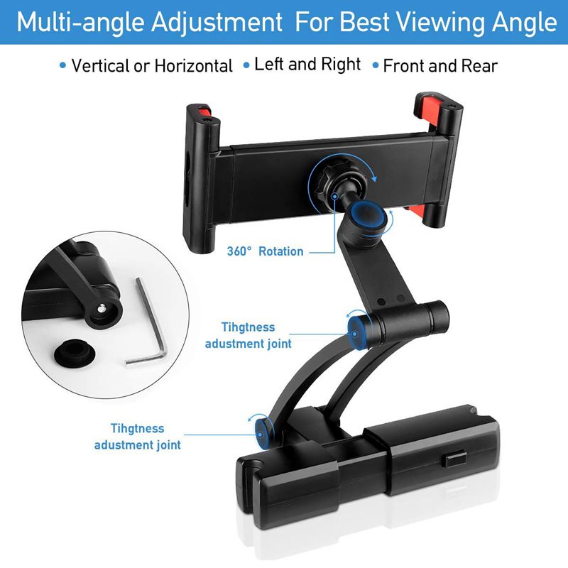Tablet Car Mount - Universal Back Seat Holder - Fits iPad Pro/Air/Mini, iPhone, 5-12" Devices