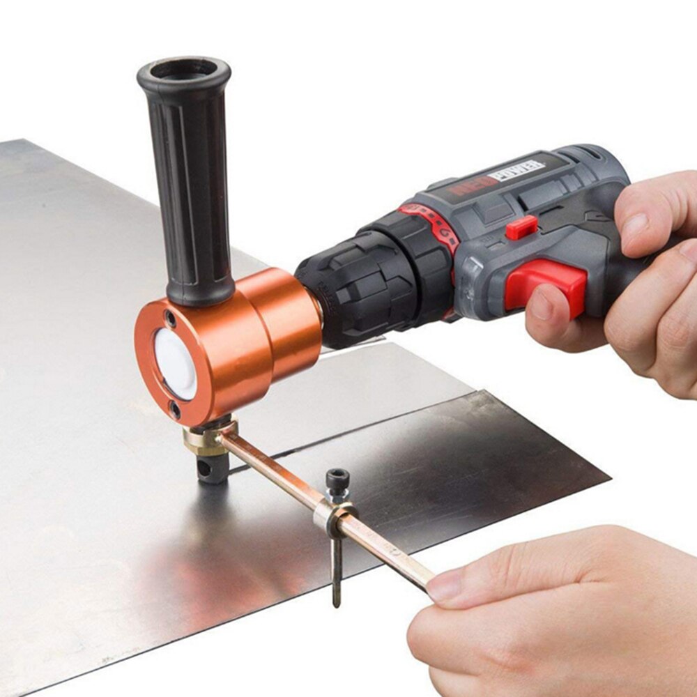 Double Tip Sheet Metal Cutting Nibbler Metal Saw Cutter 360 Degree Adjustable Drill Attachment with Punch Cutting Tools