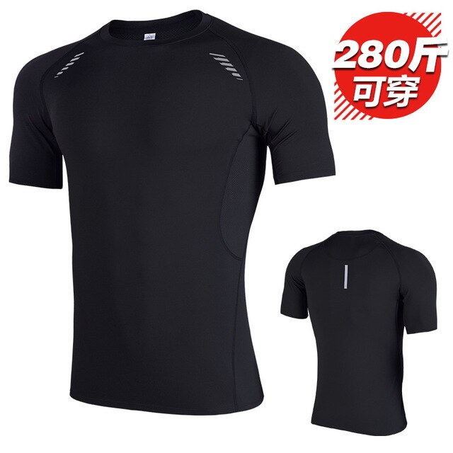 Herre plus size 5xl/6xl hurtigtørrende kompressions løbeskjorte kortærmet t-shirt overvægtige fitness toppe gym crossfit sportstøj: Sort / Asiatisk størrelse 5xl
