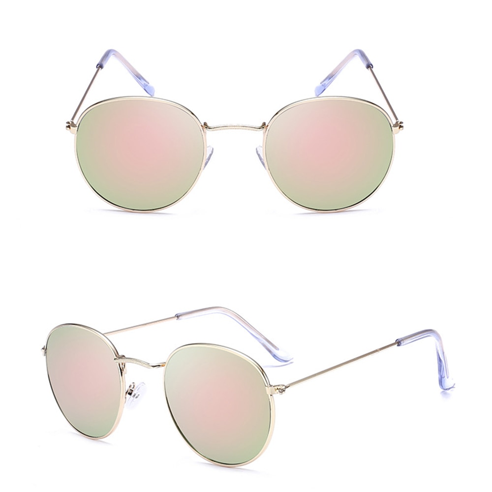 Gafas de sol redondas Retro Para hombre y mujer, lentes coloridas con montura de Metal, redondas, doradas, Anti-UV400, 1 ud.