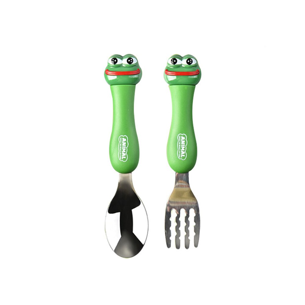 2pcs 304 Animal Stainless Steel Kids Spoon and Fork set Feeding Food Utensils Spoons Cartoon Theme Children Cutlery Tableware