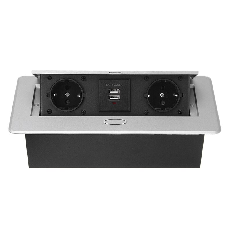 Multifunctionele desktop-up socket aluminiumlegering dubbele usb-oplaadpoort desktop desktop socket eu-stekker: Default Title
