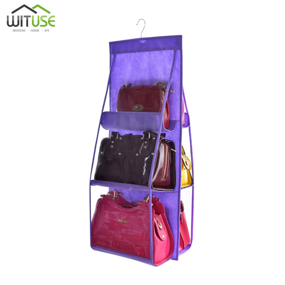 6 Pocket Opvouwbaar Opknoping Tas 3 Lagen Vouwen Plank Bag Purse Handtas Organizer Deur Diverse Pocket Hanger Opslag Closet Hanger: Purple