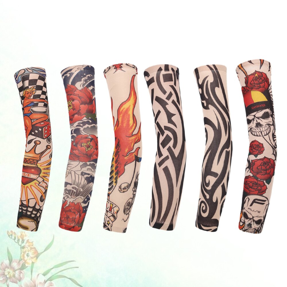 6 Pcs Tattooed Arm Sleeve Sun Block Sleeves Sun Prevention Sleeves for Men Outdoor Riding