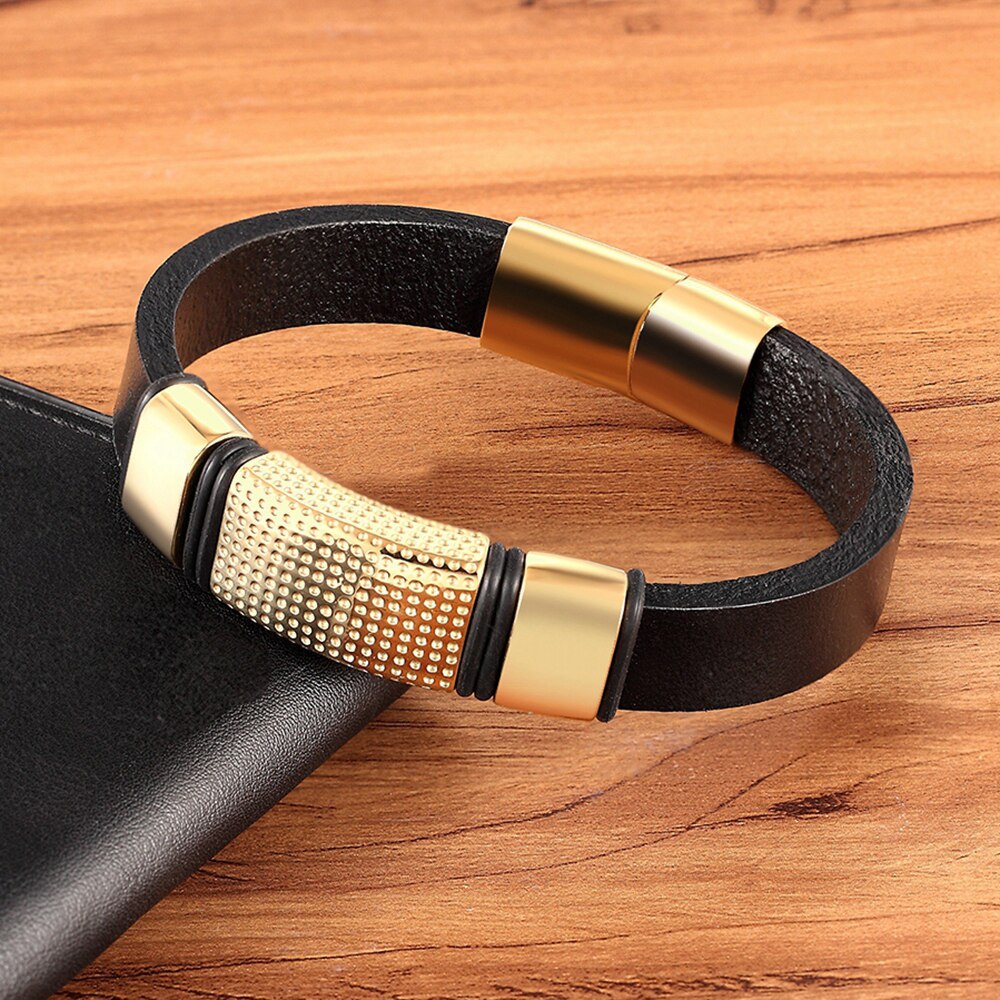 Charm Rvs Sieraden Goud Zilver Gevlochten Magnetische Touw Zwarte Mannen Armband Accessoires Hip Hop Punk