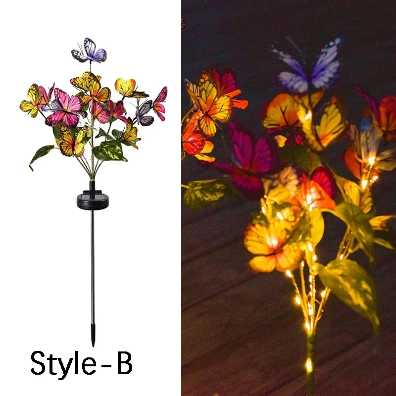 Garden Summer Landscape Lighting Outdoor Solar Light Camping Wedding Party Decor Lawn Lamp LED Simulation Butterfly Sunflower: green