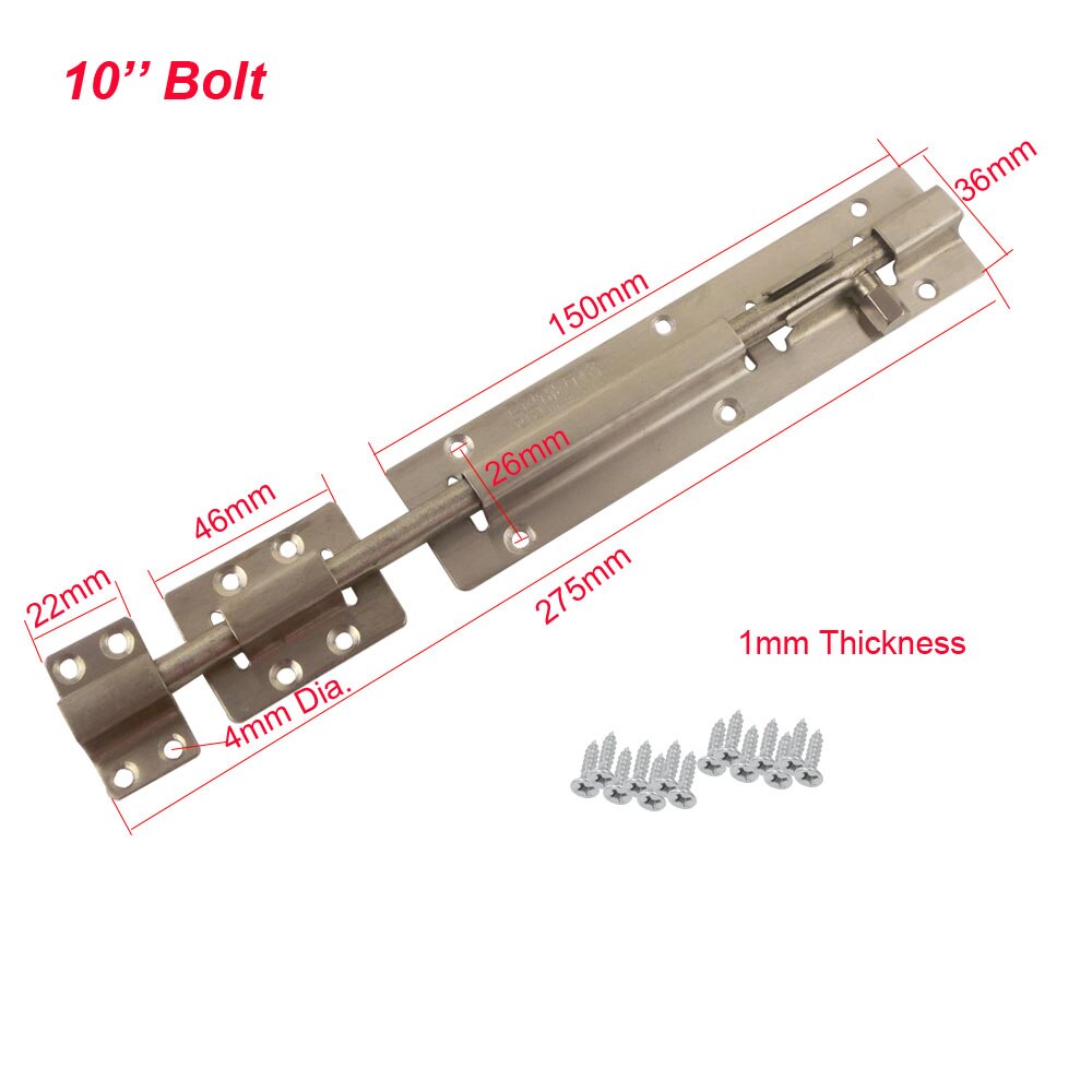 2pcs Stainless Steel 10" Barrel Bolt Door Latch Silver Tone Door Bolt Latches Lock