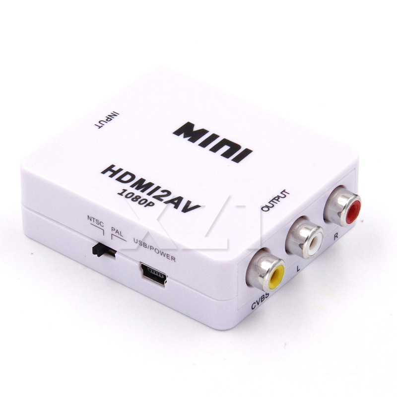 HDMI to AV Scaler Adapter HD Video Composite Converter Box HDMI to RCA AV/CVSB L/R Video 1080P Mini HDMI2AV Support NTSC PAL