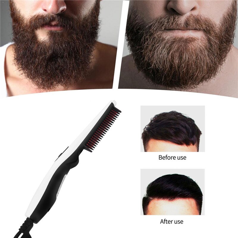 2 in 1 Electric Beard Straightener Brush Comb Quick Heated Brush Styler for Men Women Travel Hair Styler Fast Heating Curler