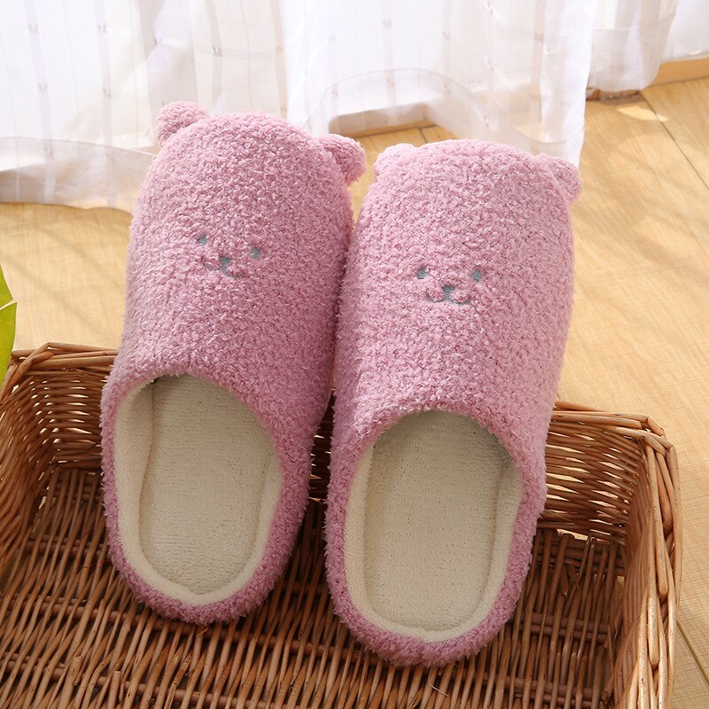 Soft Bottom Cute Bear Home Wooden Floor Anti-skid Mute Slippers Warm Slippers: light purple / 7