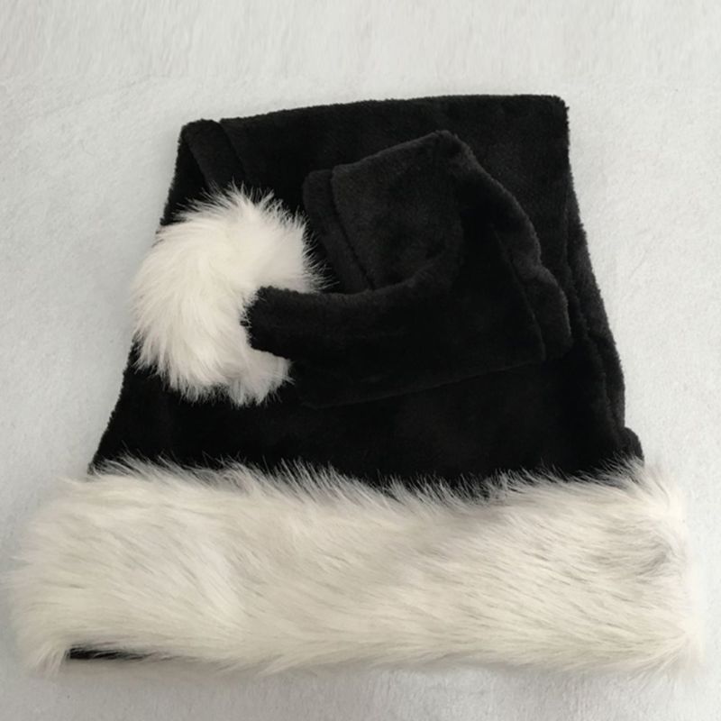 75Cm Volwassen Zwarte Pluche Lange Kerst Hoed Xmas Kostuum Pompom Kerstman Cap R9JE