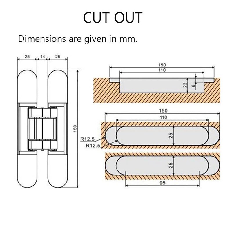 2 Stuks 6 Inch Verborgen Deur Scharnieren Onzichtbare Scharnieren Verborgen Scharnieren 180 Graden Swing Scharnier 3 Weg Verstelbare Butt Scharnier